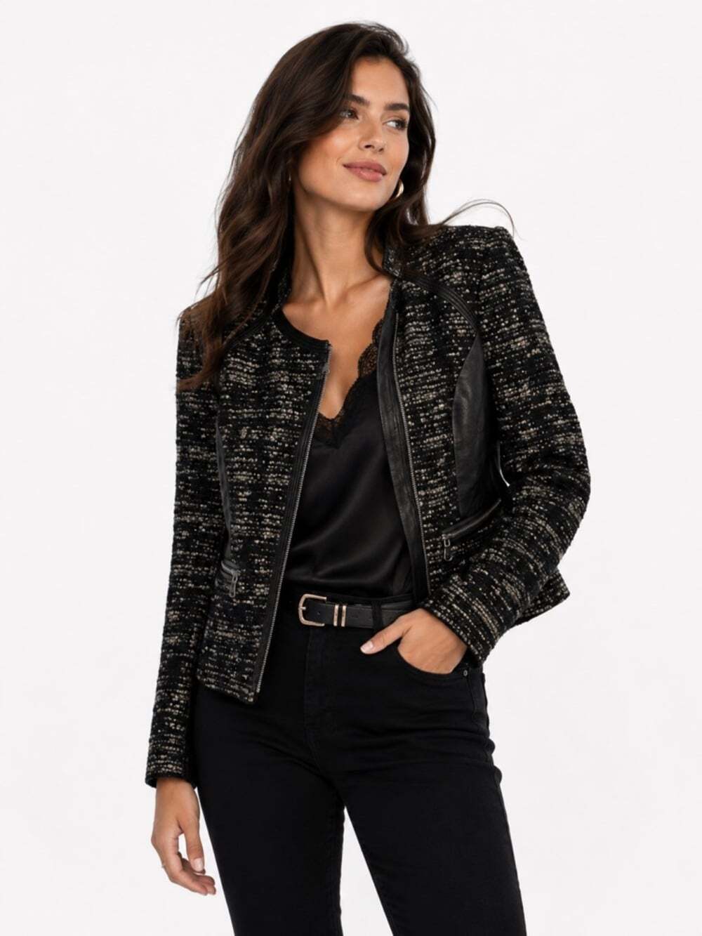 Rebecca Taylor Boucle Leather Blazer Womens Size 4 Camel Luxecore Tweed Chic